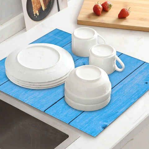 Ultra Absorbent Wood Grain Dish Drying Mat For Kitchen Counter With Microfiber Surface, Machine Washable, 16 By 18 Inches under dishes