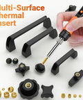 Close-up of All In One Heat Set Threaded Inserts Kit With 300Pcs M2 M3 M4 M5 M6 M8 Inserts 100W Digital Soldering Iron Stand And Tweezers