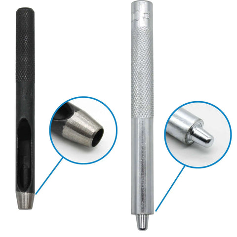 Close-up of grommet tools from the Must Have Reinforced Grommet Kit Set For DIY Projects 200 Pieces With 3 By 16 Inch Brass Eyelets