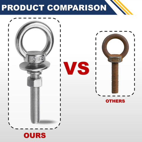 Comparison of Heavy Duty M6 Stainless Steel Eye Bolts With Nuts And Washers versus rusted alternative