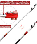 Extendable Pruner With Rotating Blade Head For The Yard, Lightweight Aluminum Pole Reaches 3.67 To 5.45 Feet showing red buckle