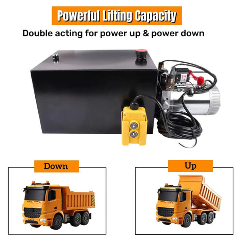 Beefy 12V DC Double Acting Hydraulic Dump Trailer Power Unit With 20 Quart Steel Reservoir SAE 6 Ports And 3200 PSI