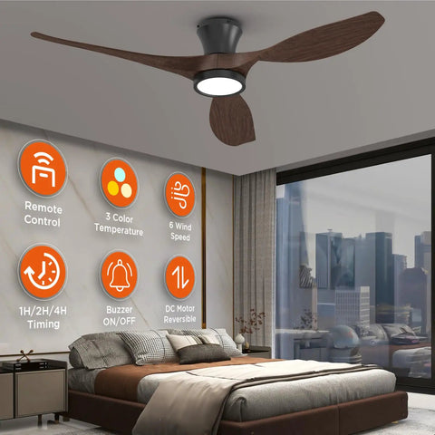 Pretty Sweet 52 Inch Ceiling Fan With Bright Led Lights And Wireless Remote Control in a modern bedroom setting.