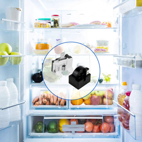 Inside fridge with 4 Pack Fridge Starter Relay And Overload Protector Kit For LG Refrigeration in focus