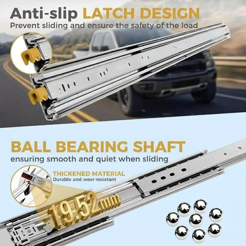 Beefy 500 Lb Drawer Slides With Lock Side Mount Runners 76mm Wide Heavy Duty Steel Tracks Perfect For Tool Chests Generator Trays And Truck Bed Storage Sturdy 1 Pair, 19.52mm steel ball bearing slide