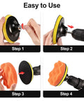 Steps to use All In One Pro Grade 33 Piece 4 Inch Car Polishing Pad Kit with drill adapter attachment process
