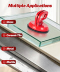 100 Lb Aluminum Glass Suction Cup With Locking Handle Heavy Duty Vacuum Lifter For Moving Tile Marble Panel Door Window Installer Tool on glass surface.
