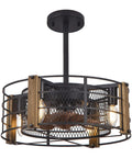 Wooden Farmhouse Ceiling Fan With Lights, Cage Style Indoor Vintage Ceiling Fan For Bedroom, Living Room, And Kitchen