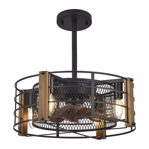 Wooden Farmhouse Ceiling Fan With Lights, Cage Style Indoor Vintage Ceiling Fan For Bedroom, Living Room, And Kitchen