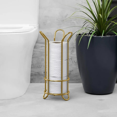 Gold Free Standing Toilet Paper Holder With Storage Modern Minimal Design For Mega Rolls Bathroom Tissue Organizer Must Have