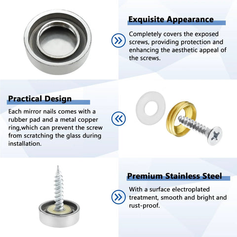 Stainless Steel Screw Cover Caps Set 24 Pieces 0.63 Inch Diameter 16mm Mirror Screw Caps Decorative Covers illustrated features