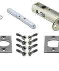 Retro Prairie Plate With Homestead Knob Privacy Lock Set, 2 3/8 Backset, solid brass hardware, screws, and antique pewter finish