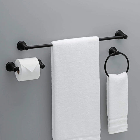 Matte Black 3 Piece Bathroom Hardware Set With 24 Inch Towel Bar, Towel Ring, And Toilet Paper Holder For A Dope Modern Or Vintage Style Bath Kit