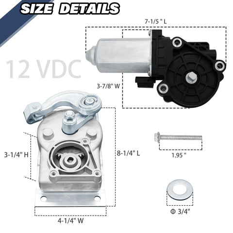 Recreational Vehicle Entry Step Gear Motor And Gearbox Linkage Replacement Kit For Kwikee Electric Steps Series 22 Through 40 dimensions.