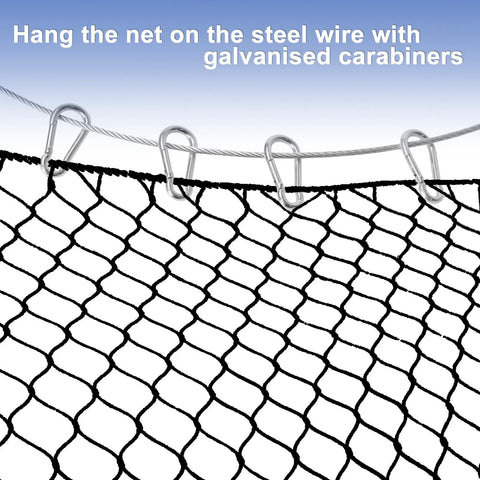 Heavy Duty Batting Cage Netting Wire Tension Kit For 55Ft Cages with galvanized carabiners attaching net to wire