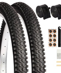 Two Pack 24x1.95 Mountain Bike Tires Set Folding Puncture Proof Off Road Ready Includes Tubes and Repair Tool Kit