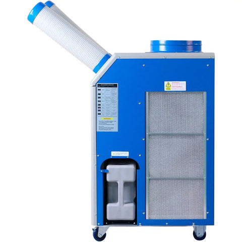 Heavy Duty Portable Air Conditioner Smashes Summer Heat With 13200 BTU Cooling For Up To 355 Sq Ft Rooms, blue metal design.