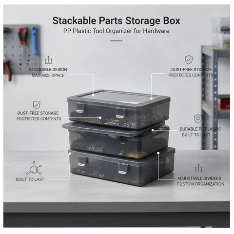 Stackable Parts Organizer Box With Lid For Screws Nuts Bolts And Small Hardware Clear View PP Plastic Bin For Workshop