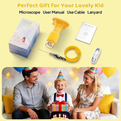 1000X Portable Microscope For Kids With 2 Inch Digital Screen Photo And Video Miniscope Pocket Microscope Gift For Boys And Girls 3-12 Years Old Cool Kid Friendly Three Level Adjustable LED Light Easy To Use STEM Toy, with box and accessories