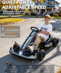 Teen riding Licensed McLaren 48V Go Kart For Ages 14 And Up Dual 750W Brushless Motors Up To 15 MPH in a suburban setting