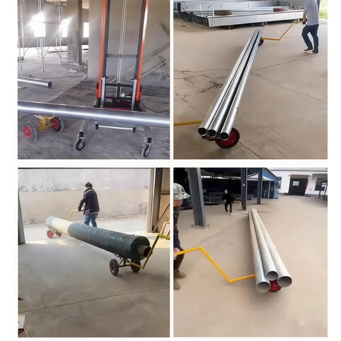 Heavy Duty Pipe Dolly Cart All Terrain Steel Pipe Transport For Construction Sites Warehouses And Workshops Tough As Nails Pipe Handling Equipment Easily Moves Round And Square Pipes And Profiles. steel pipe cart in warehouse