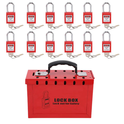 Heavy Duty Portable Group Lockout Box With 12 Piece Padlocks And 24 Keys Built Like A Tank For Industrial Sites Keeping Crew Safe And Gear Locked Down Tight Always