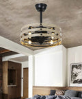 Cool Farmhouse 18 Inch Ceiling Fan With Lights Remote Control Flush Mount White Caged Design in modern living room