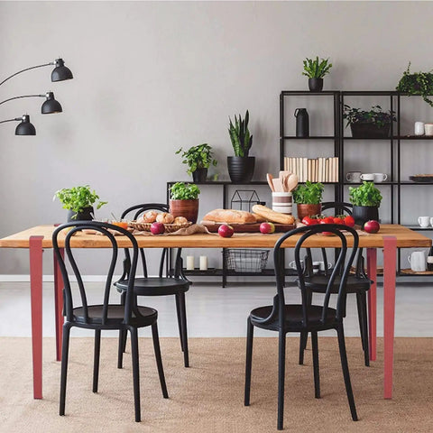 Four Pack F Shaped Table Legs Adjustable Clamp On Design White Heavy Duty Steel Supports For Diy Dining Tables Desks And Consoles Zero Wobble Frame With Non Slip Rubber Feet used in a modern dining setup.