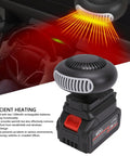 Quick Warm Up Battery Operated Compact Warmer With Anti Tip Safety For Cars Homes Outdoors Dual Rechargeable Lithium Cells Fast Windscreen Defroster showing heating effect in car.