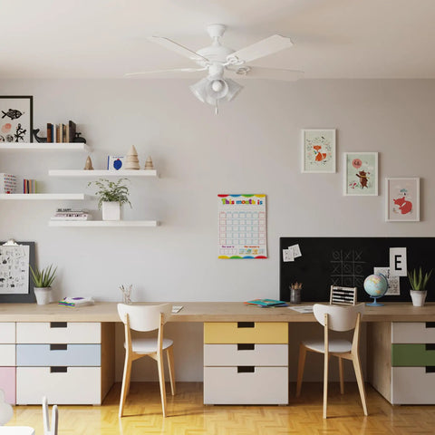 Stylish room with AirPro 4 Light Ceiling Fan Light Kit For Transitional Style Fans White Alabaster Glass Shades Includes 4 LED Bulbs Compatible With P2500 And P2501 AirPro Fans