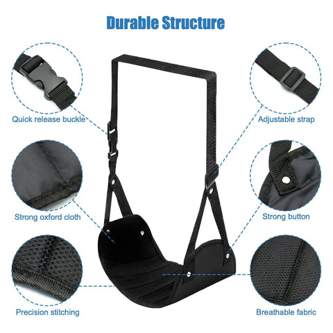 Close-up of adjustable 2 Pack Foot Hammock For Plane Travel with durable structure and breathable fabric.