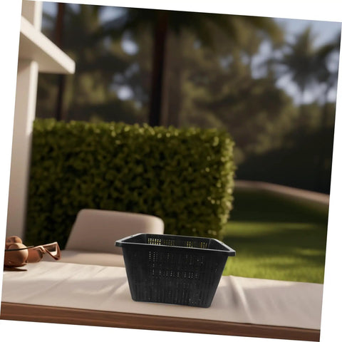 Hydroponic Plant Basket Net Pots 2 Pack For Veggie Growing, black plastic mesh pot shown on table outdoors