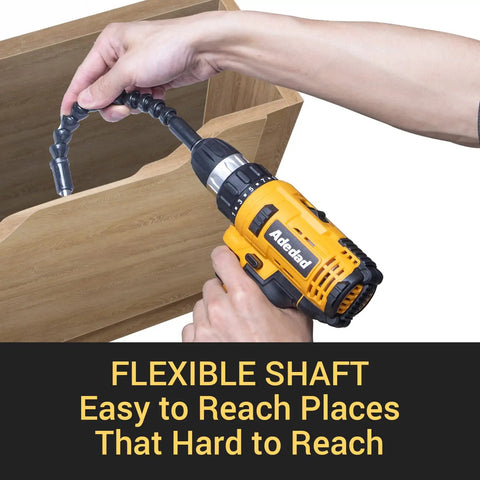 Cordless Ratchet Wrench And Drill Set With 12V Battery Power and flexible shaft in use inside a wooden cabinet