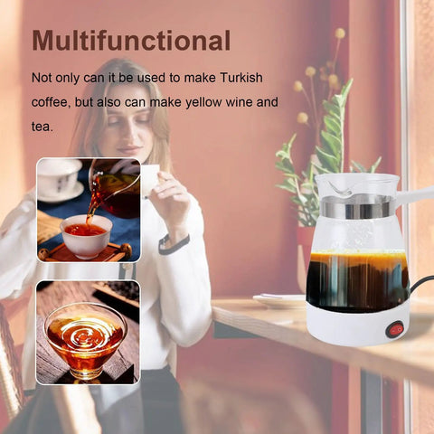 Electric Turkish Coffee Pot 600ML Quick Heat Coffee Maker With Glass Carafe 600W For Turkish Coffee And Tea US Plug Yellow Finish