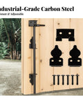 Heavy Duty Gate Bolt Drop Rod Latch Holds Your Fence Tight So It Ain't Budgin' Solid Carbon Steel Construction Ideal For Wood Gardens And Yards To Secure Entryways With A Sleek Black Painted Finish 30 Cm components displayed on a wood gate.