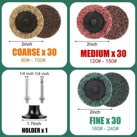 90 Piece Quick Change 2 Inch Sanding Discs Set with Nylon Surface Conditioning Discs for Die Grinder Roll Lock Holder