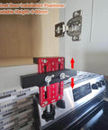 Effortless Cabinet Door Installation Positioner Jig with Locator Handle on cabinet, showing adjustable tool and hinge mounting.