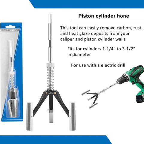 Piston cylinder hone tool for removing deposits from calipers and cylinder walls