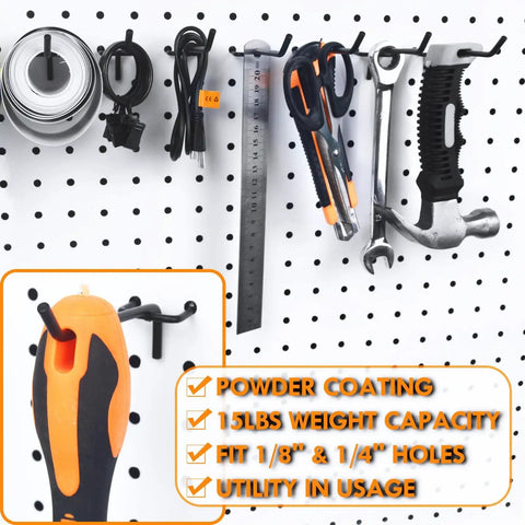30 Pack Must Have 4 Inch Metal Pegboard Hooks Set Fits One Eighth Inch And One Quarter Inch Pegboards With tools hanging