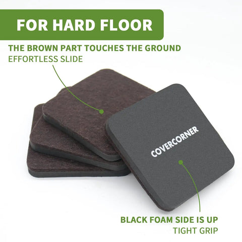 Eight Pack Felt Furniture Sliders For Hardwood Floors 3.5 Inch Square Moving Pads Heavy Duty Felt Movers Chair Leg Protectors