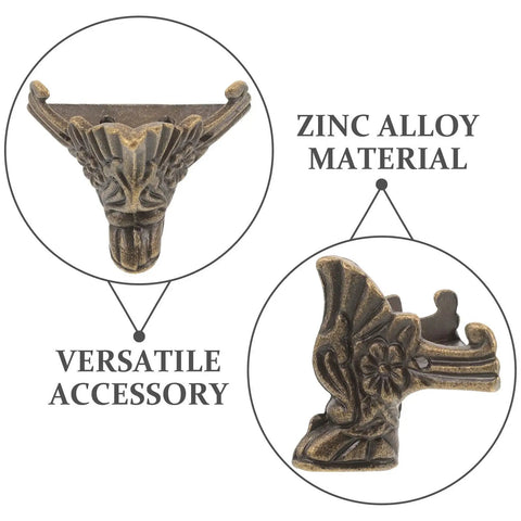 Vintage Zinc Alloy 8 Pcs Furniture Legs Set For Antique Boxes And Jewelry Boxes With Ornate Claw Feet Detail