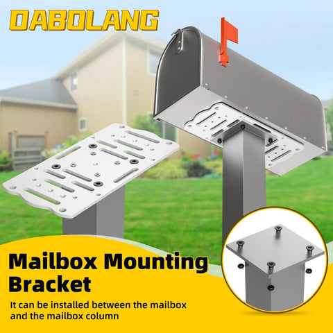 Mailbox Mounting Bracket For Post Mount Mailboxes with white plate and bottom mount holes on 4x4 post in garden setting