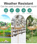 Outdoor Metal Bird Bath With 27.6 Inch Stand Five Prongs Base Stake Freestanding Bird Feeder And Waterer For Garden Patio And Yard Vintage Style Decor Built To Last Weatherproof Construction in various weather conditions.