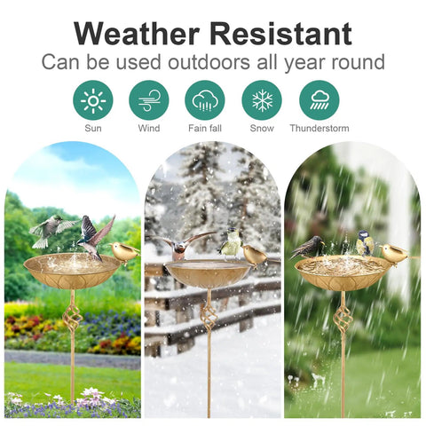 Outdoor Metal Bird Bath With 27.6 Inch Stand Five Prongs Base Stake Freestanding Bird Feeder And Waterer For Garden Patio And Yard Vintage Style Decor Built To Last Weatherproof Construction in various weather conditions.