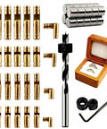 Image showing Hidden Brass Hinges With Magnets Set Kit, 80 Pieces For DIY Woodworking with drill bit and depth stop collar.