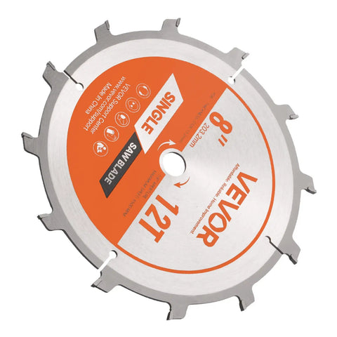 Dado Blade Set For Woodworking With 8 Inch Outside Blades, Five Eighths Inch Arbor, shown with teeth and center hole detail