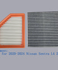 Nissan Sentra Engine And Cabin Air Filter For 2020 To 2024 2L L4 Replacement Part with red framed engine filter and grey cabin filter