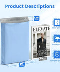 Poly Mailers 10x13 Inches 50 Pack Self Seal Shipping Envelopes Weatherproof Tear Resistant For Clothing in front of magazine.