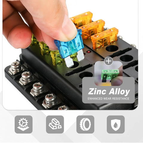 Rig Ready Fuse Assortment Kit Featuring 306 Pcs Of Micro Mini And Standard Blade Fuses For Cars Trucks And Rv Alongside Tough As Nails Puller And Circuit Tester Gear, inserting blue blade fuse into electrical panel.