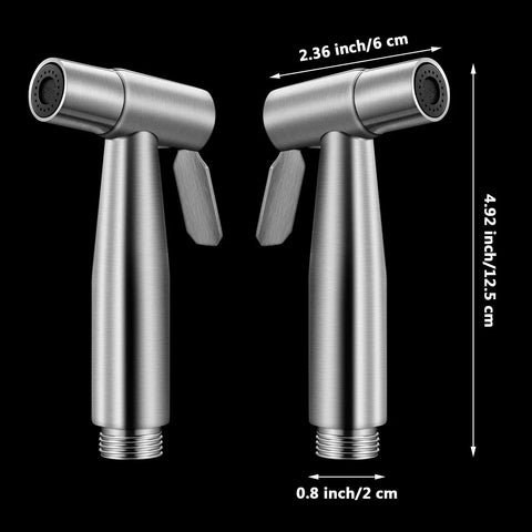 Two Pack Stainless Steel Handheld Bidet Spray Heads For Bathroom And Toilet Cleaning 8 Lpm Water Flow Durable 304 Stainless Steel Excludes T Valve Hose Holder Tape dimensions